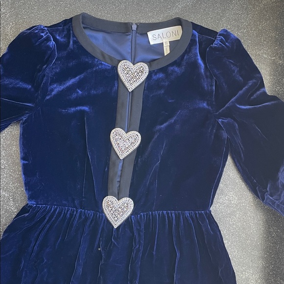 EUC Saloni Camille Velvet Midi Dress Glitter Hearts Women’s Size 4 Blue Purple - Picture 8 of 15